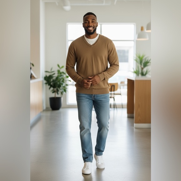 Banana Republic Men's V-Neck Sweater in Tan - Picture 1 of 6